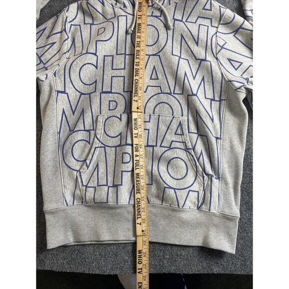 CHAMPION Reverse Weave Hoodie Mens Medium Sweatshirt All Over Print Sweater Gray - Picture 9 of 16